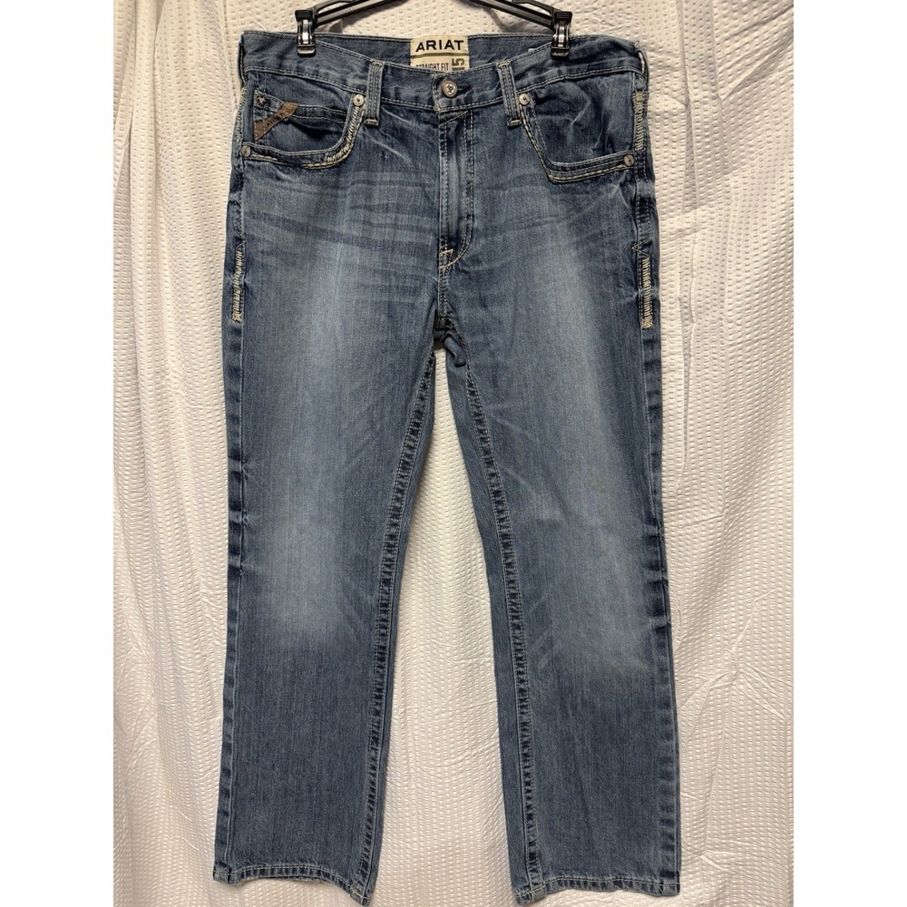 Ariat M5 Men's Straight Fit Straight‎ Leg Light Med Wash 100% Cotton 35/32 Zip